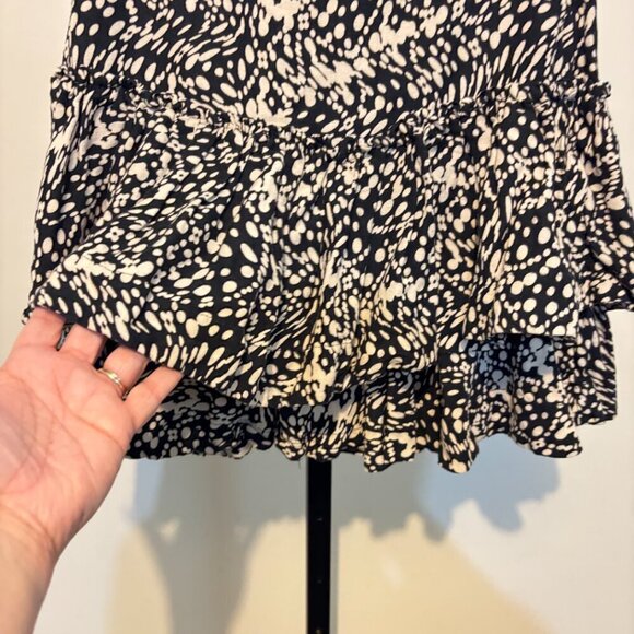 Maeve by Anthropologie Linen Blend Black Cream Print Tiered Mini Skirt - Picture 7 of 13